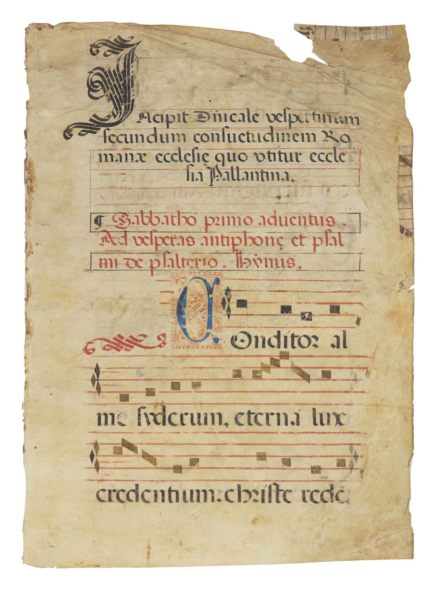 HandschriftLiturgische Notenhandschrift auf Pergament, Vorder- und Rückseite beschrieben, um 1450,