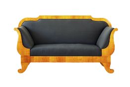 SofaBiedermeier, Kirschbaum, furniert, schwarzer Stoffbezug, 180 cm x 98,5 cm x 64 cm,