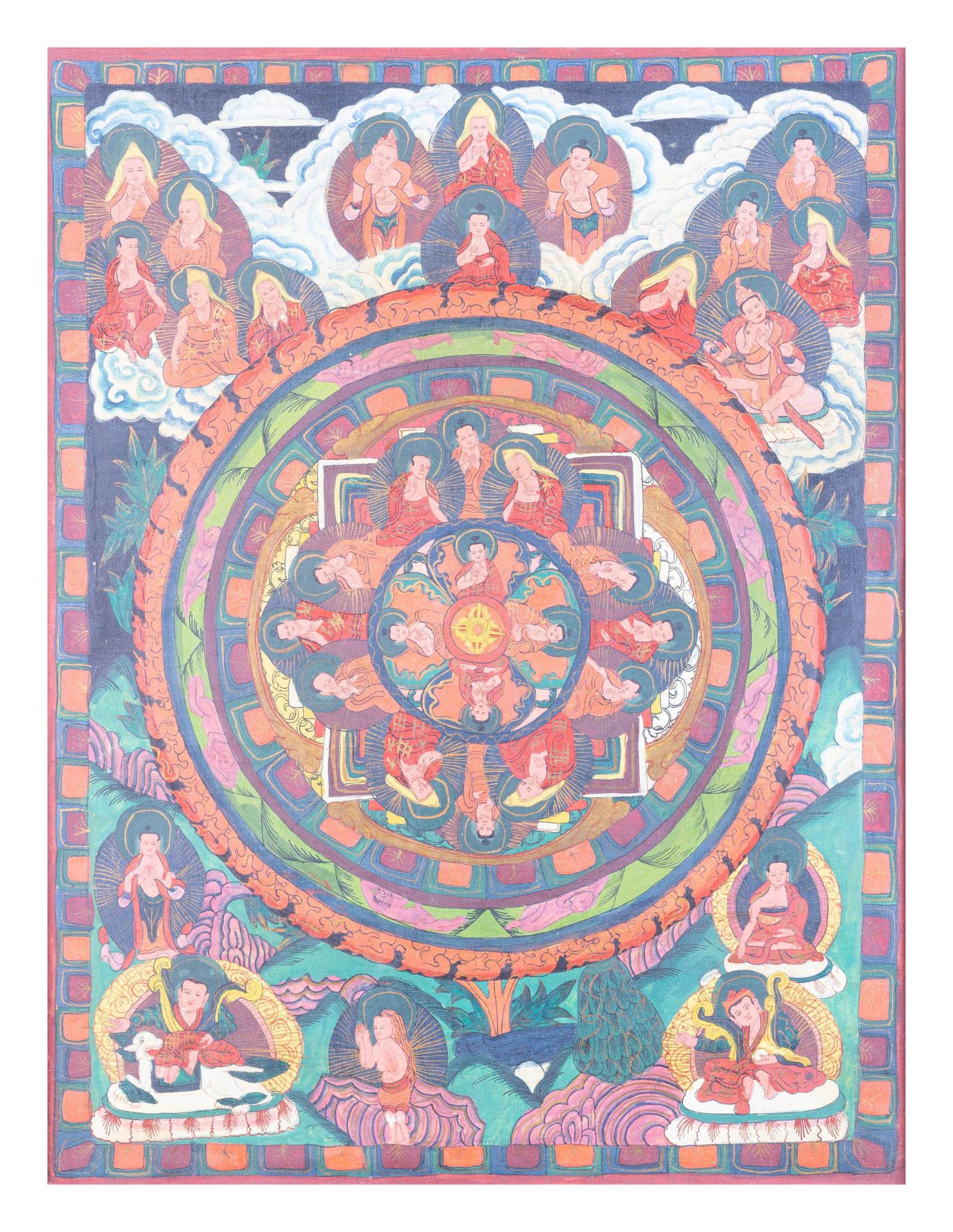 ThangkaTibet/ Nepal, 19. Jh, polychrome Bemalung auf textilem Grund, 45 cm x 35 cm
