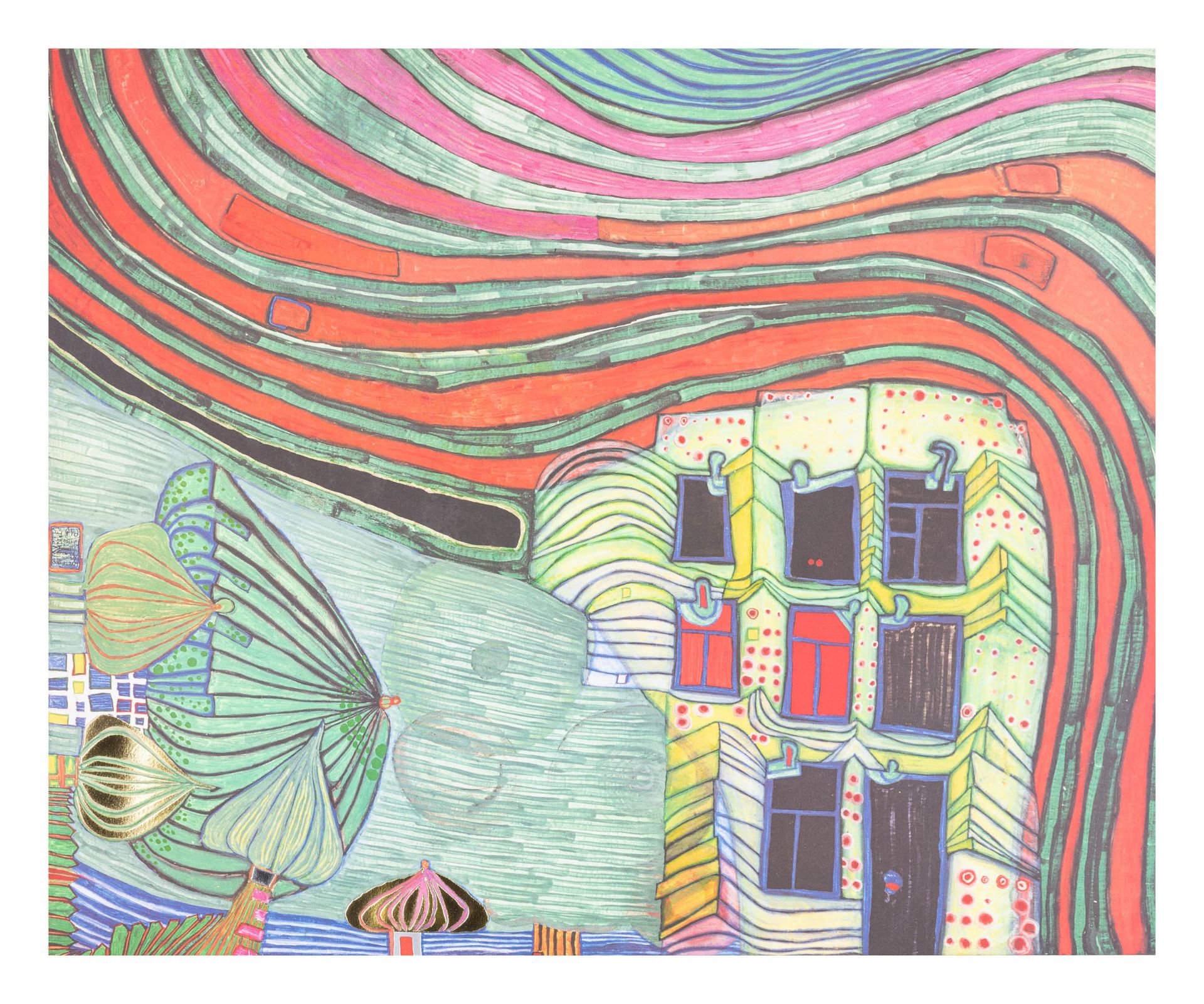 Friedensreich Hundertwasser (1928 Wien - 2000 Brisbane) (F)'Wind aus Gras', Granolithographie