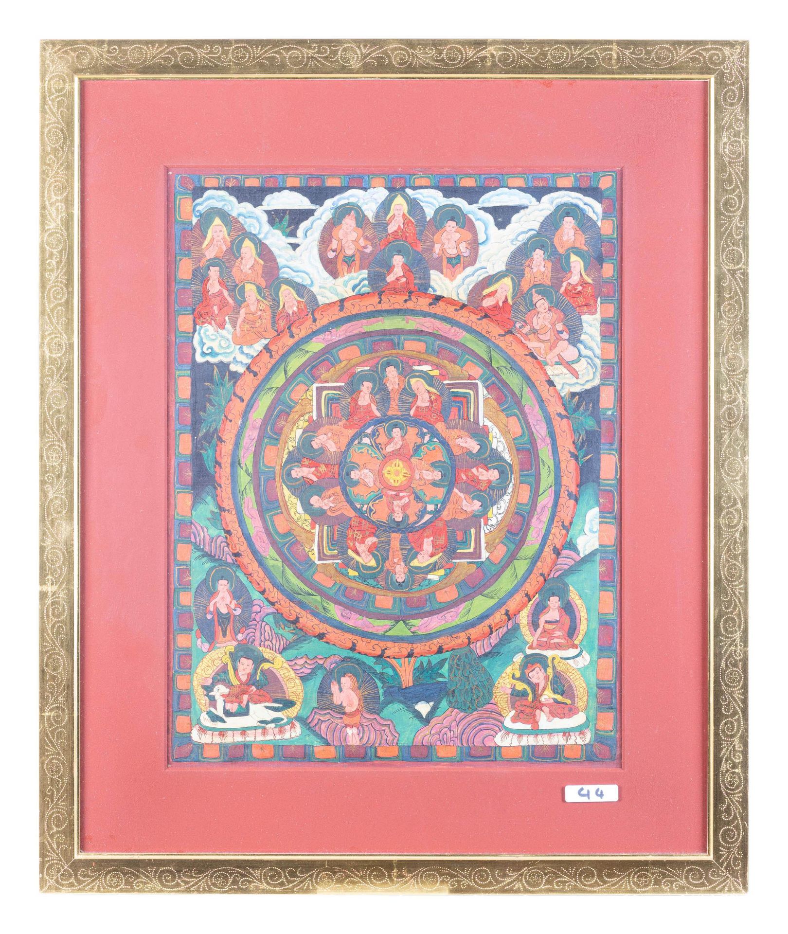 ThangkaTibet/ Nepal, 19. Jh, polychrome Bemalung auf textilem Grund, 45 cm x 35 cm - Bild 2 aus 2
