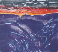 Unbekannter Künstler (18. bis 20. Jh.)Berglandschaft, Farbholzschnitt auf Papier, 1977, 51 cm x 57