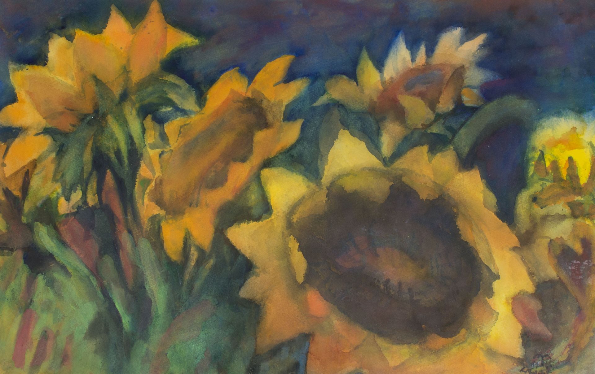 Lothar Malskat (1913 Königsberg - 1988 Wulfsdorf)Sonnenblumen, 1965, Aquarell auf Papier, 32,3 cm