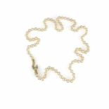 Perlenkette Italien, Schließe 585 Gelbgold, punziert, mit 59 Brillanten, gesamt ca. 0,5 ct, M-N,