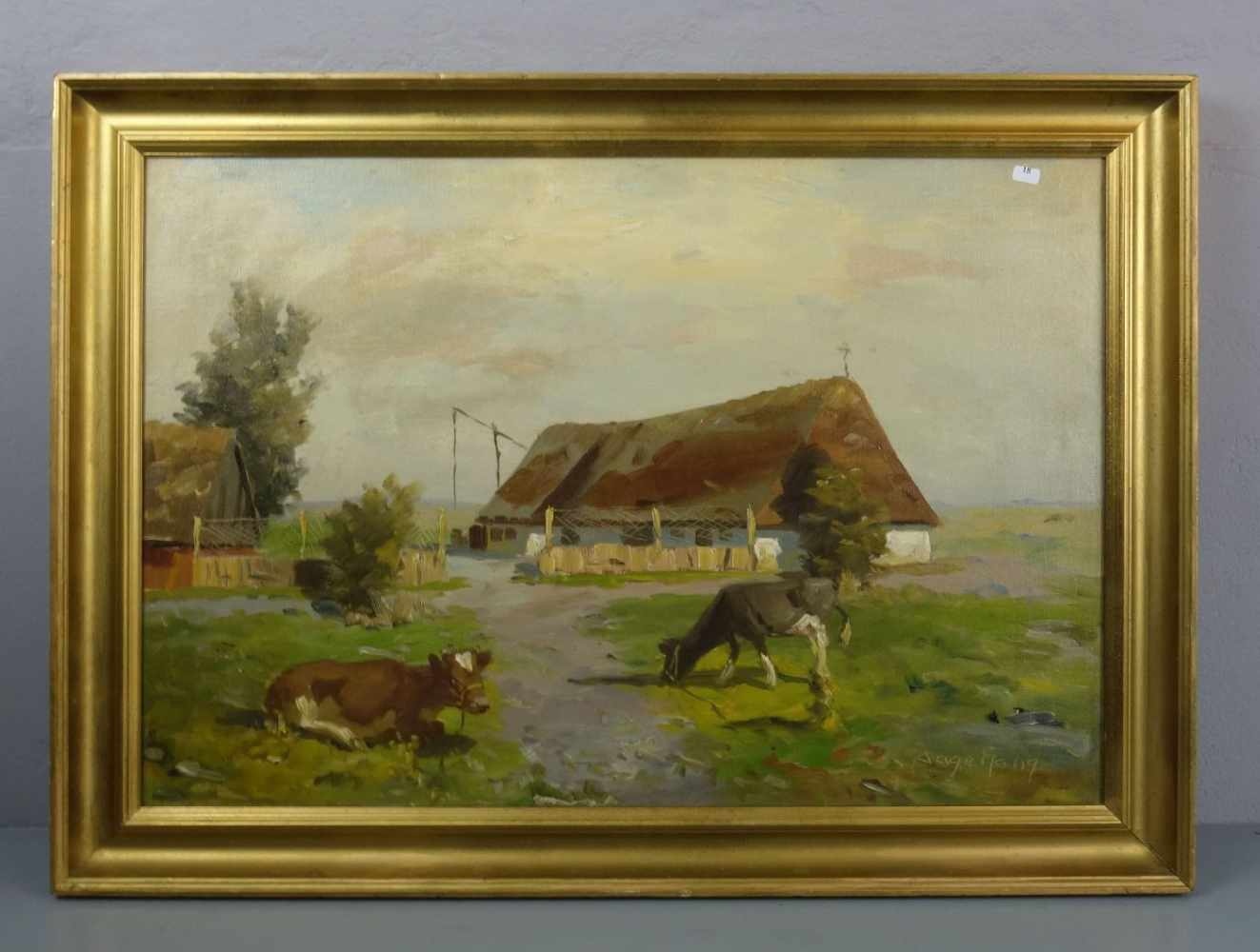 CURTIS, MARK OSMAN (auch Aage Wang, 1879-1959), Gemälde /painting: "Puszta-Landschaft mit Kühen