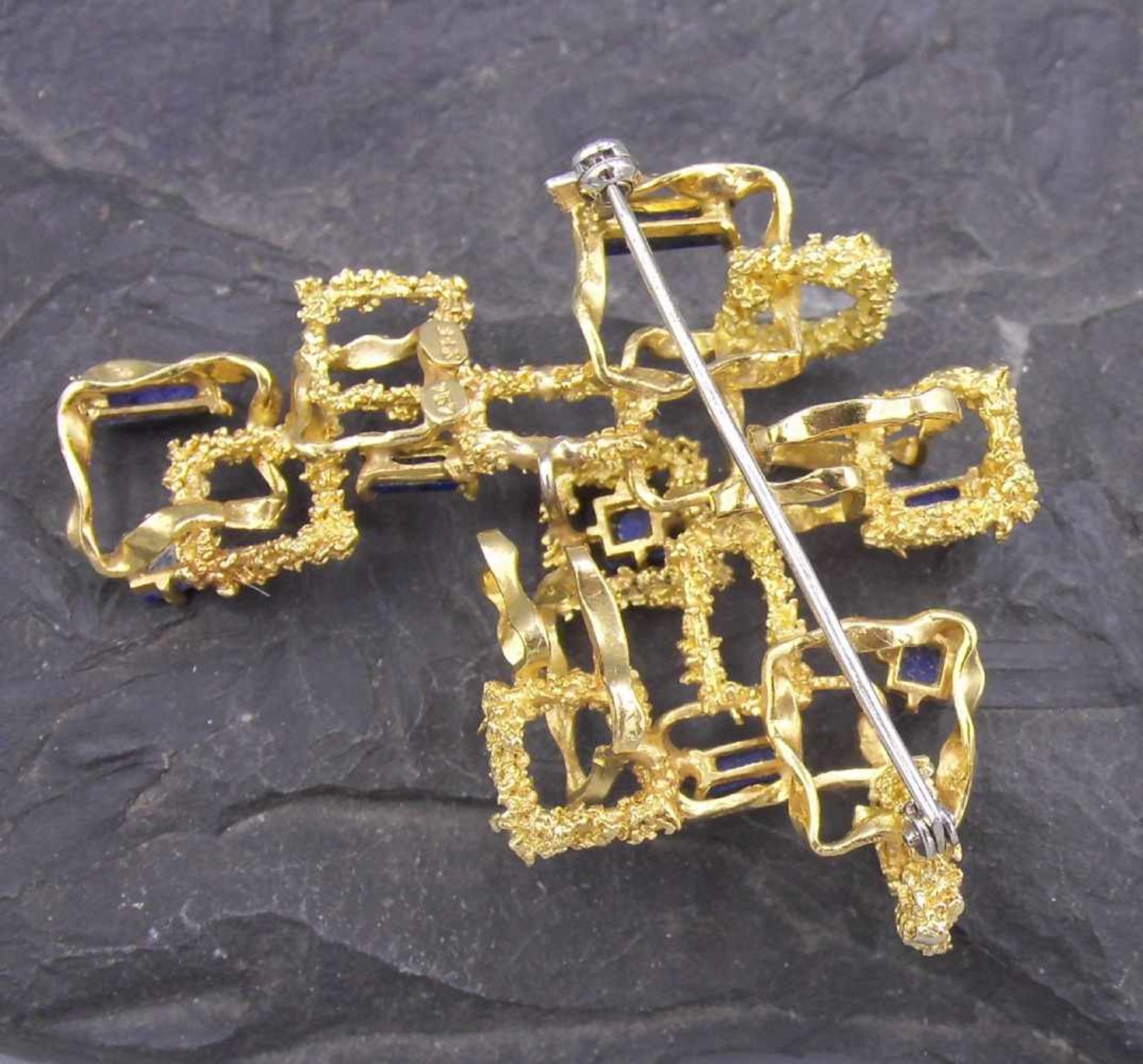 ANHÄNGER / BROSCHE / pendant / brooch, durchbrochen und in Handarbeit gefertigt, Gelbgold, - Image 3 of 3