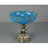 HISTORISMUS TAFELAUFSATZ / FUSSSCHALE / glas bowl on a silver stand, Glas und Silber, 750er