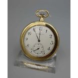 FLACHE TASCHENUHR MIT GOLDGEHÄUSE / golden half open face pocket watch, Handaufzug (Krone).