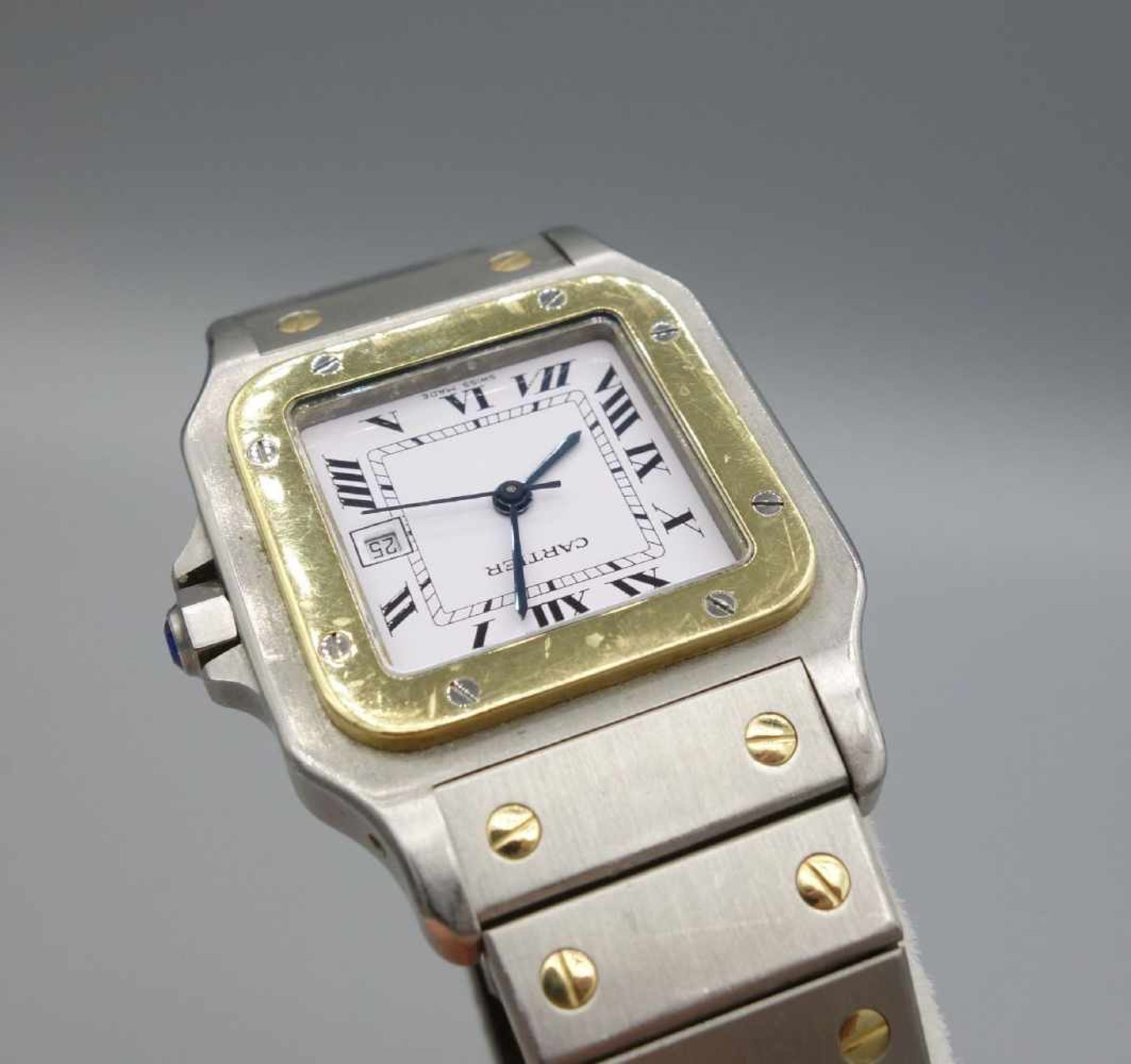 VINTAGE ARMBANDUHR - Cartier "Santos"/ wristwatch, Mitte 20. Jh., Automatik, Manufaktur Cartier SA / - Bild 9 aus 9