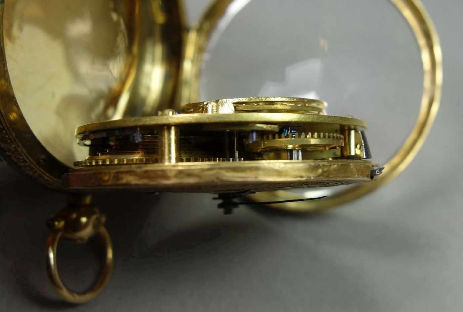 GOLDENE SPINDELTASCHENUHR / golden pocket watch, 585er bicolor Gold (mit Säure getestet) und mit - Bild 3 aus 15