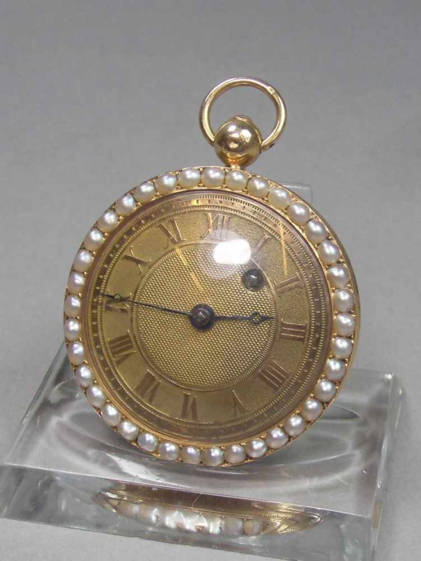 GOLDENE SPINDELTASCHENUHR / golden pocket watch, 585er bicolor Gold (mit Säure getestet) und mit