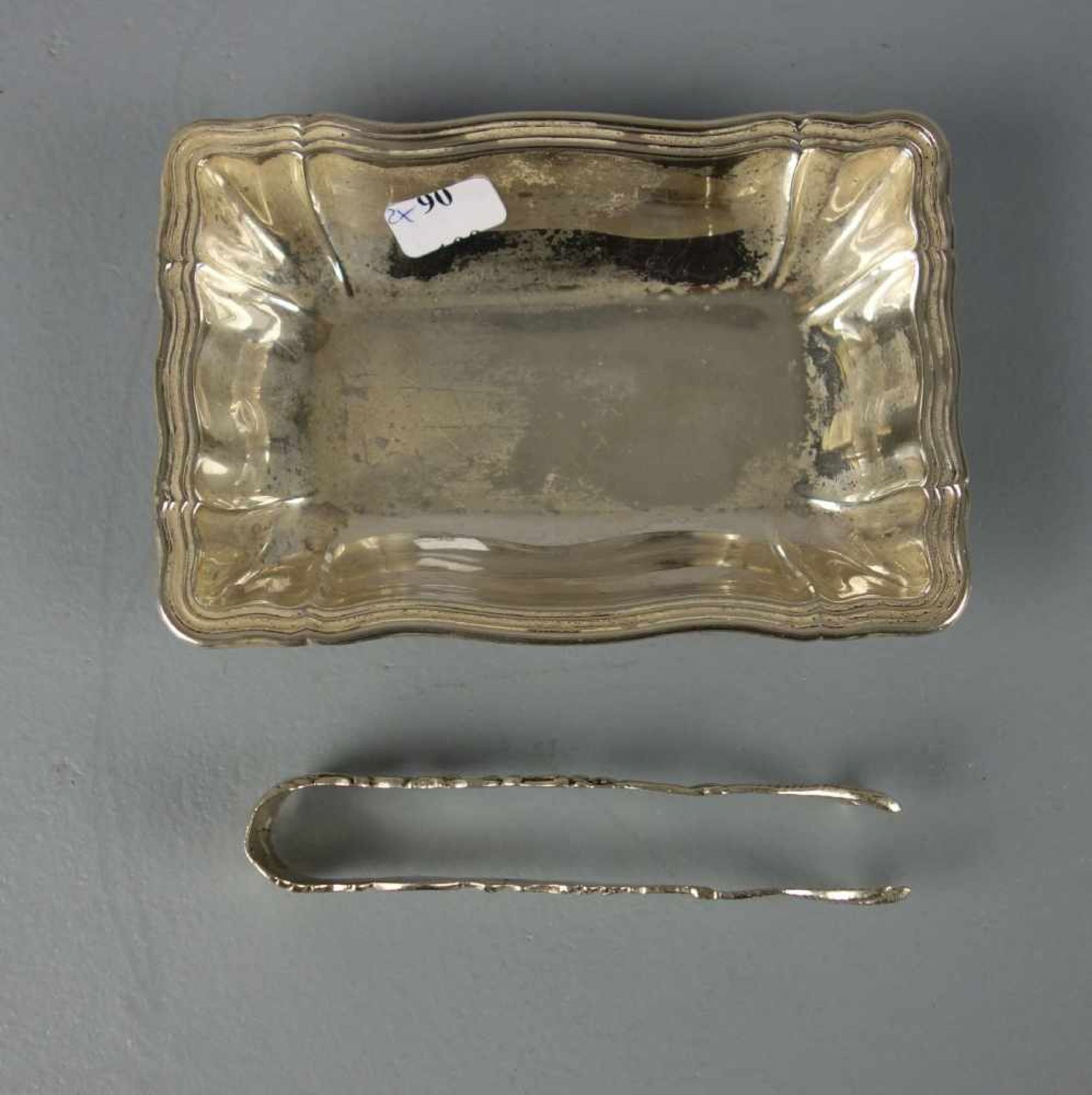 KLEINE KARREESCHALE MIT ZUCKERZANGE / small bowl and a sugar tongue. 1) Zuckerzange, 800er Silber, - Bild 2 aus 4