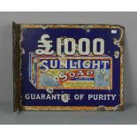 WERBESCHILD / EMAILLESCHILD / BLECHSCHILD "Sunlight Soap". Beidseitig gestaltetes Emailleschild