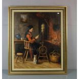 GRAU-FEYL, IRENA (IRENA GRAU, 20. Jh.), Gemälde / painting: "Frau am Spinnrad", Öl auf Leinwand /
