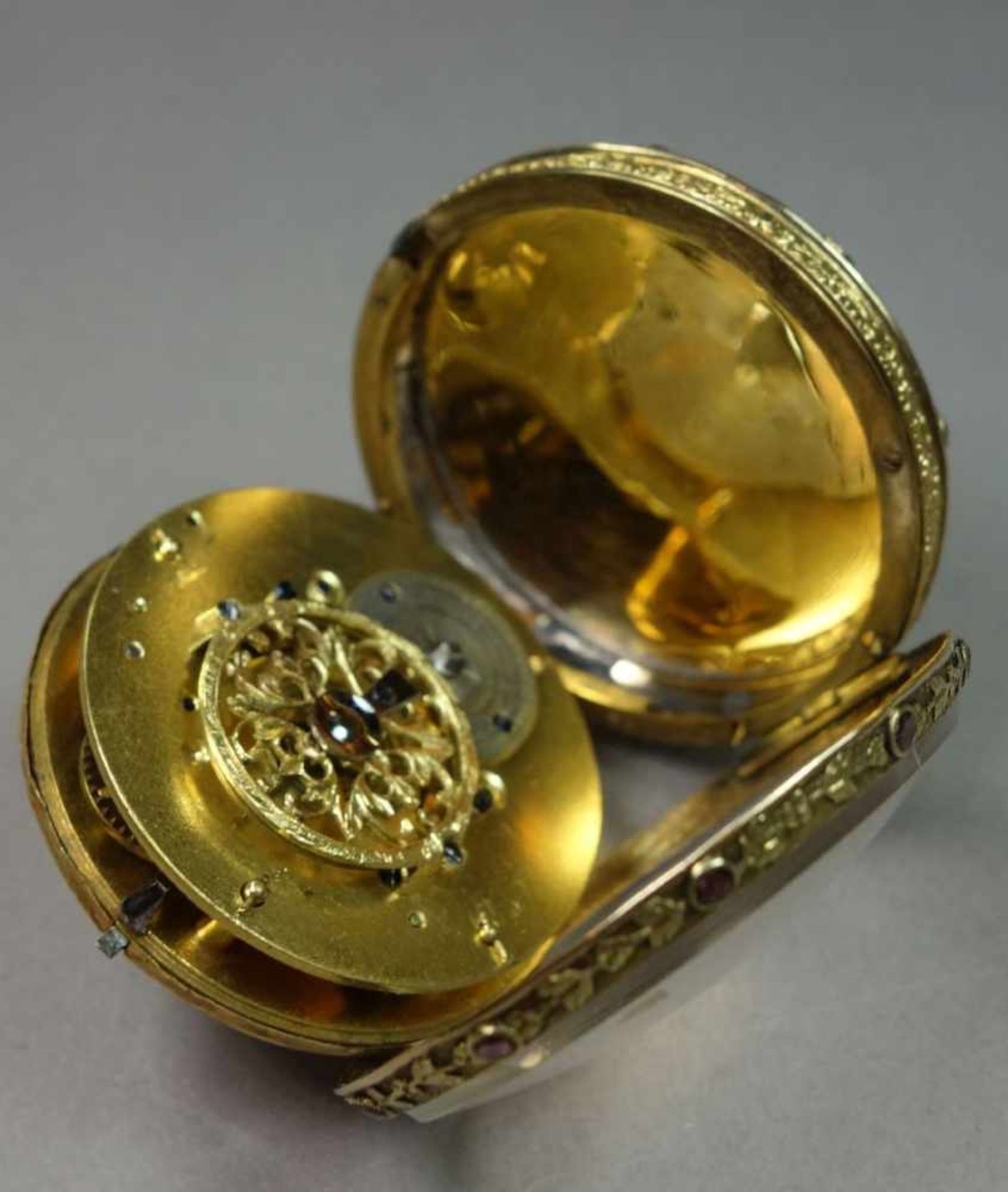 GOLDENE SPINDELTASCHENUHR / golden pocket watch, 585er bicolor Gold (mit Säure getestet) und mit - Bild 14 aus 15