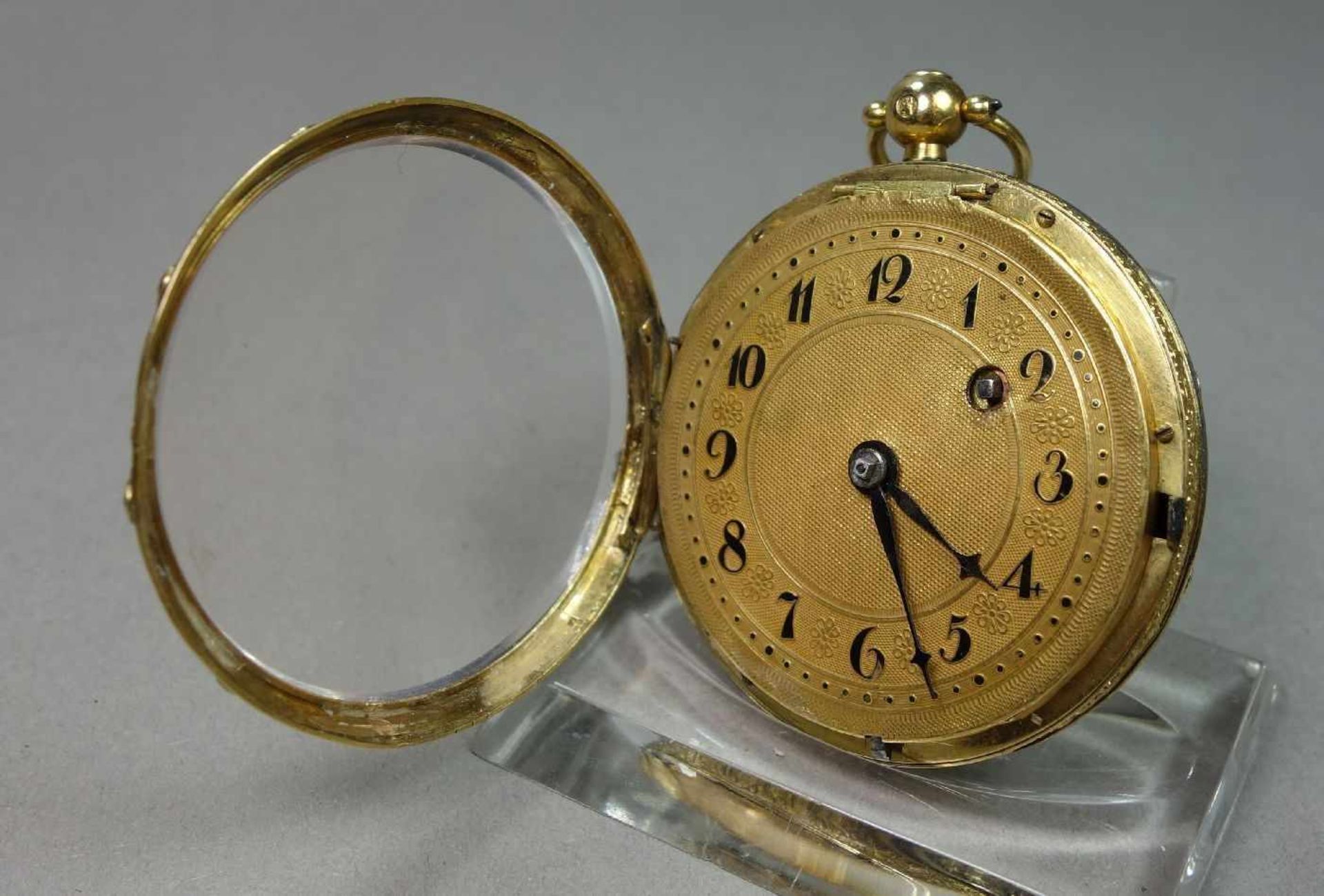 GOLDENE SPINDELTASCHENUHR / golden pocket watch, 585er bicolor Gold (mit Säure getestet) und mit - Bild 11 aus 15