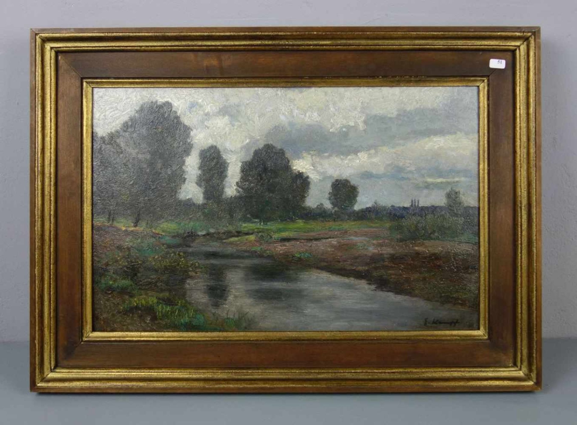 KAMPF, EUGEN (Aachen 1861-1933 Düsseldorf), Gemälde / painting: "Landschaft mit Flusslauf" / "