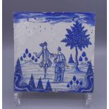 BAROCKE FLIESE / FAYENCE - FLIESE / WANDFLIESE / tile, 18. Jh., Deutschland, wohl Fulda, staffiert