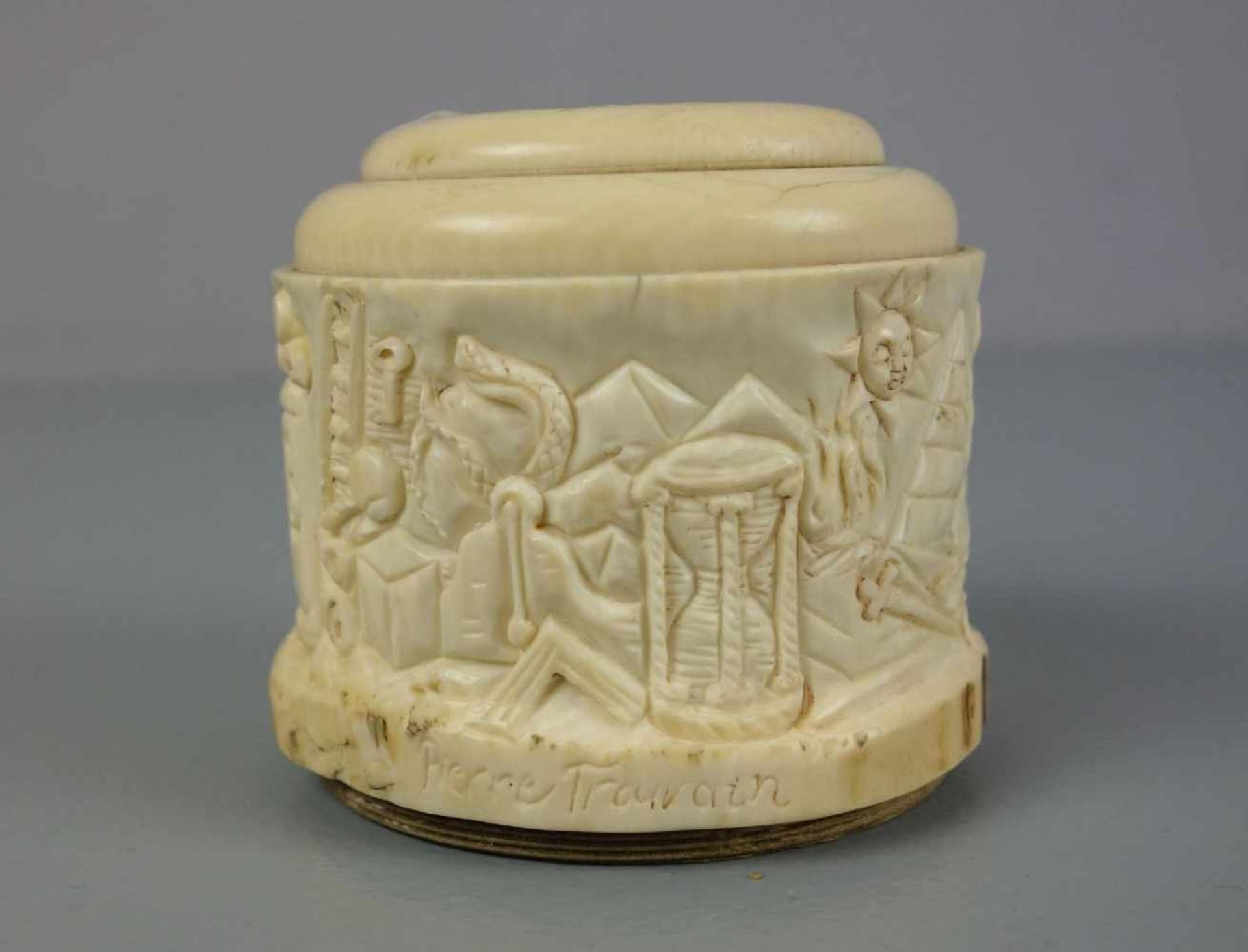 FREIMAURER SPARDOSE / masonic money box, 19. Jh., Elfenbein und Holz , Frankreich, datiert "1839" - Bild 4 aus 5