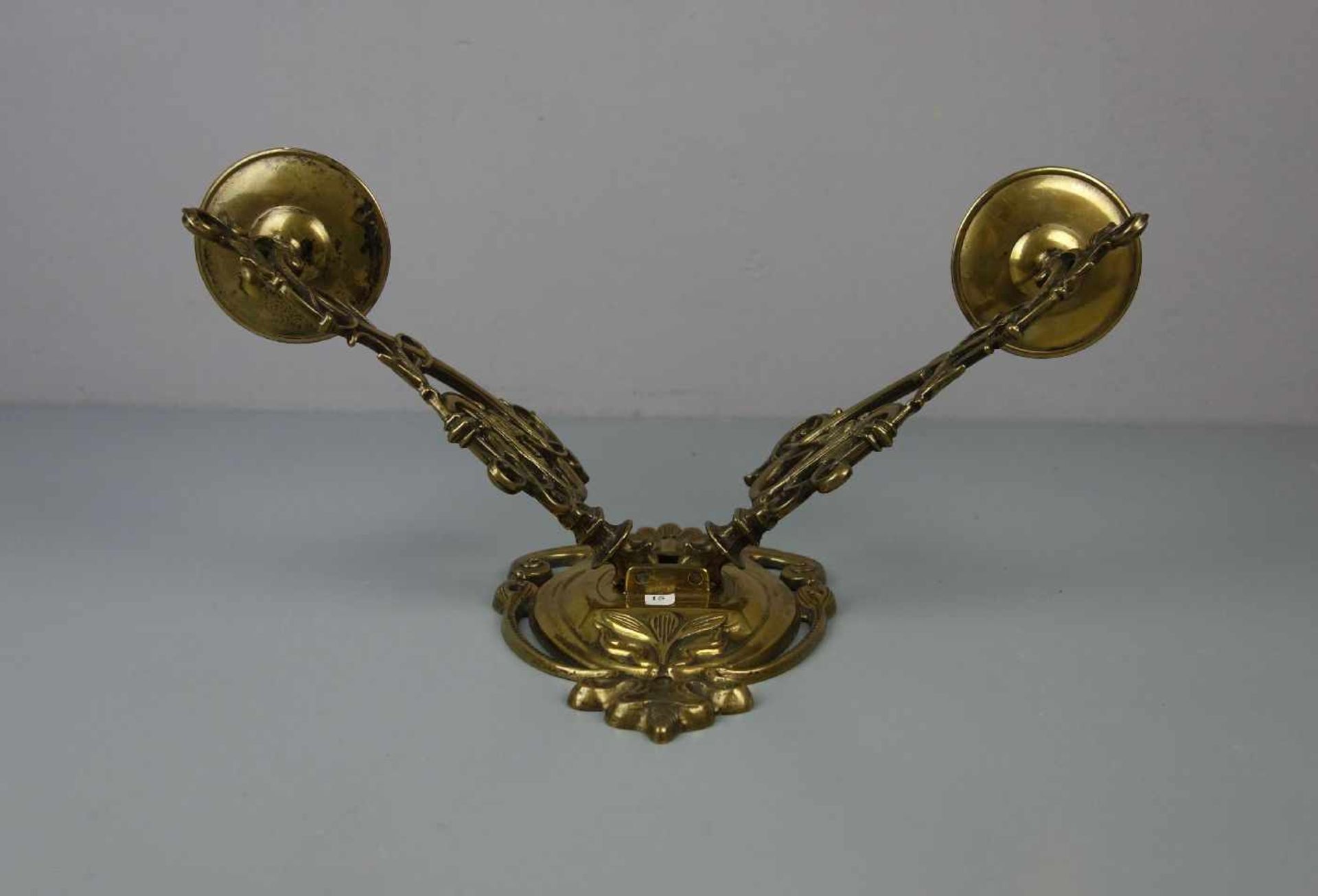 JUGENDSTIL - WANDLEUCHTER / KLAVIERLEUCHTER, art nouveau scones, Bronzegelbguss, partiell dunkel - Image 2 of 2