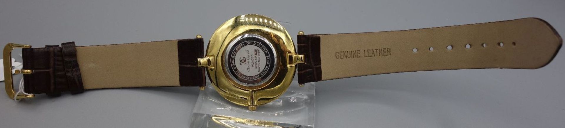 ARMBANDUHR CHARLES GERARD / wristwatch, Quarz-Werk. Rundes vergoldetes Stahlgehäuse an braunem - Bild 4 aus 5