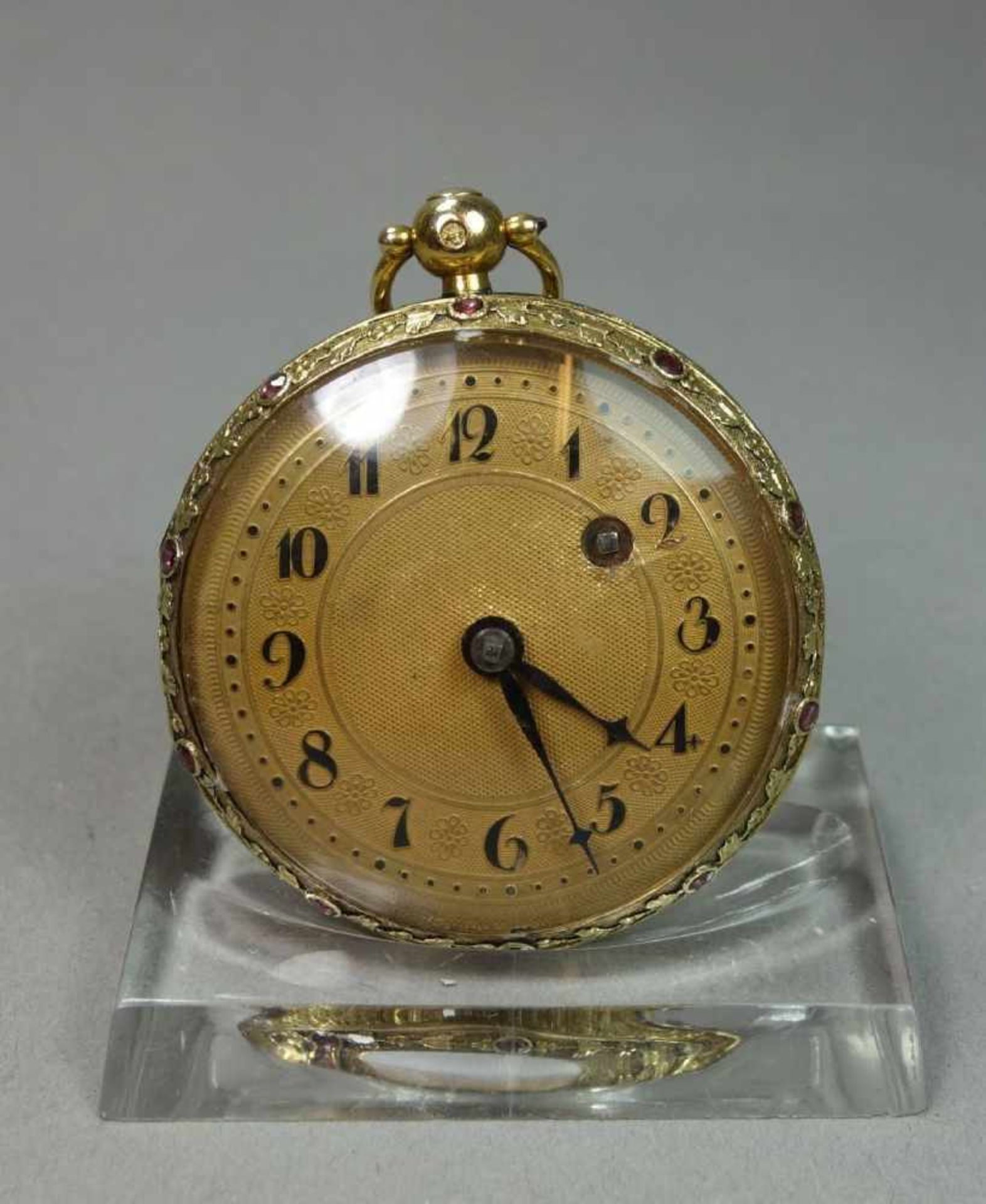 GOLDENE SPINDELTASCHENUHR / golden pocket watch, 585er bicolor Gold (mit Säure getestet) und mit