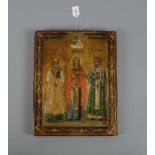 IKONE "Drei Kirchenväter" / icon, Tempera über Kreidegrund auf Holz, Russland. Rahmen und