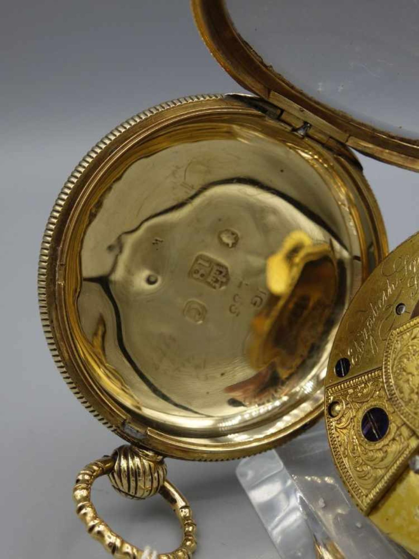 ENGLISCHE SPINDELTASCHENUHR IM GOLDGEGÄUSE / golden english pocket watch, England, - Bild 11 aus 11
