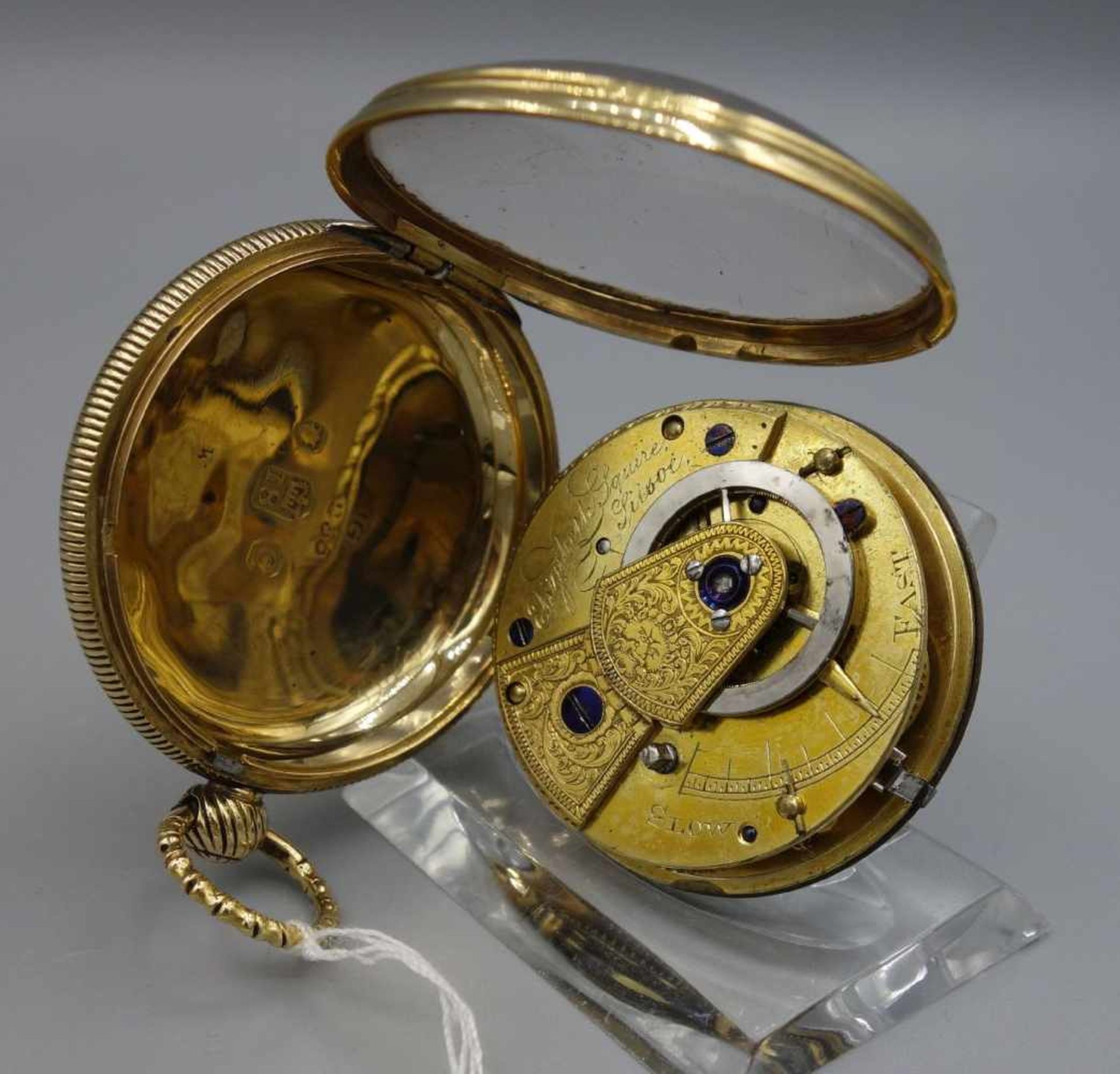 ENGLISCHE SPINDELTASCHENUHR IM GOLDGEGÄUSE / golden english pocket watch, England, - Bild 8 aus 11