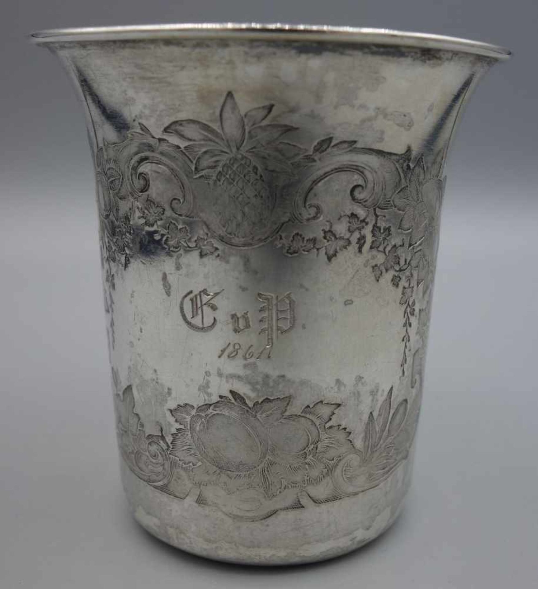 SILBERBECHER / FREUNDSCHAFTSBECHER / silver cup, deutsch, Mitte 19. Jh., 12 lötiges Silber (750er - Image 2 of 7