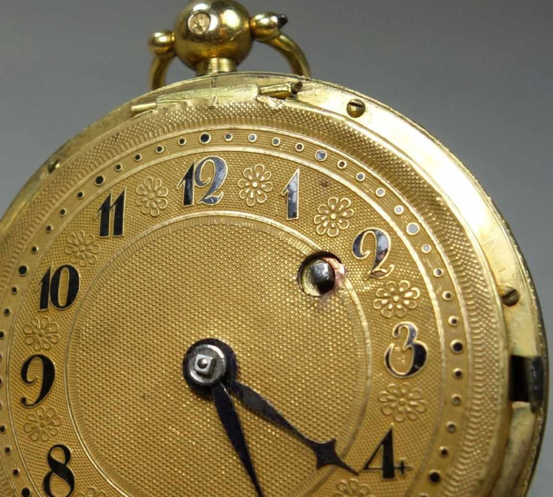 GOLDENE SPINDELTASCHENUHR / golden pocket watch, 585er bicolor Gold (mit Säure getestet) und mit - Bild 12 aus 15
