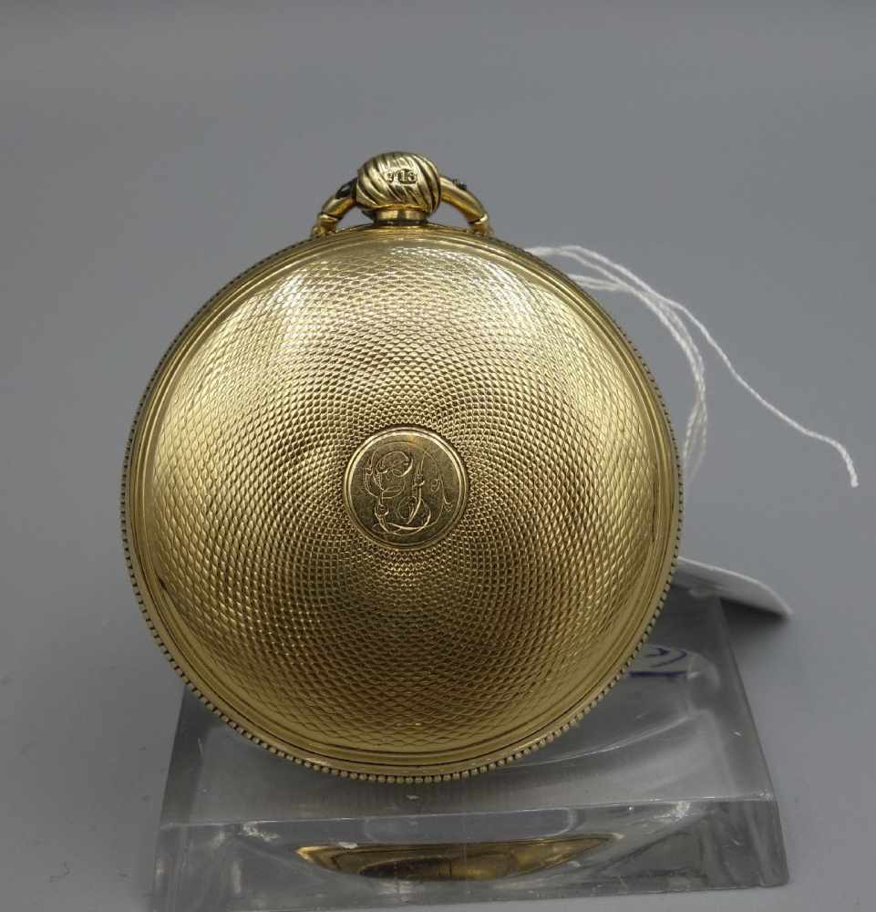 ENGLISCHE SPINDELTASCHENUHR IM GOLDGEGÄUSE / golden english pocket watch, England, - Image 4 of 11