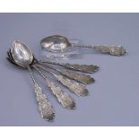 6 MOKKALÖFFEL / KAFFEELÖFFEL / coffee spoons, 833er Silber, Niederlande, gemarkt mit Jahreszahl "