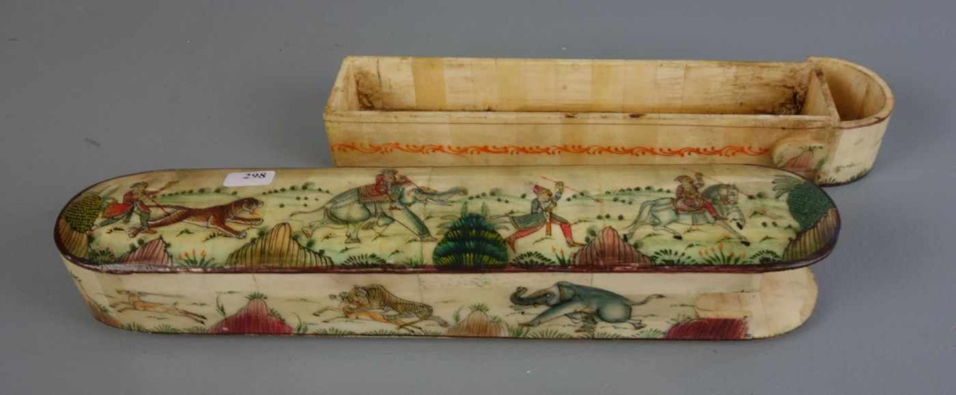 BEINSCHATULLE, Indien, wohl 19. Jahrhundert, gefertigt aus Kamel-Bein. Längliche und leicht gewölbte - Bild 2 aus 4