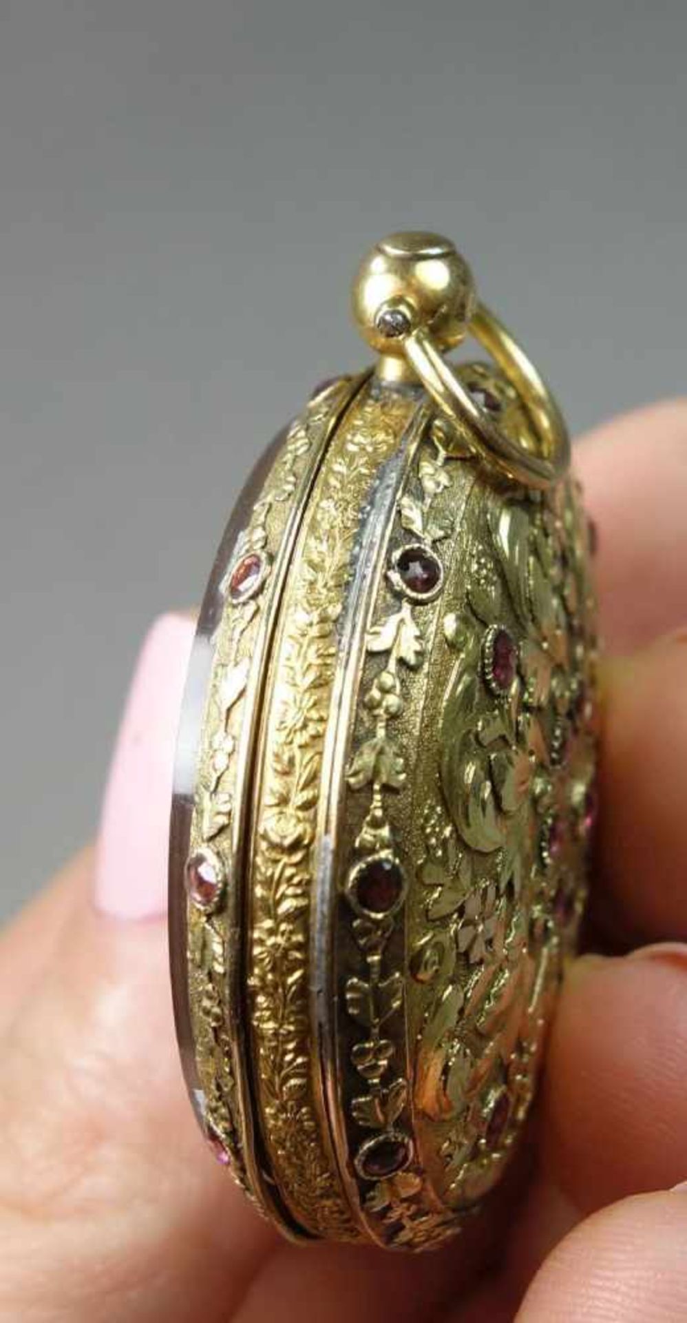 GOLDENE SPINDELTASCHENUHR / golden pocket watch, 585er bicolor Gold (mit Säure getestet) und mit - Bild 6 aus 15
