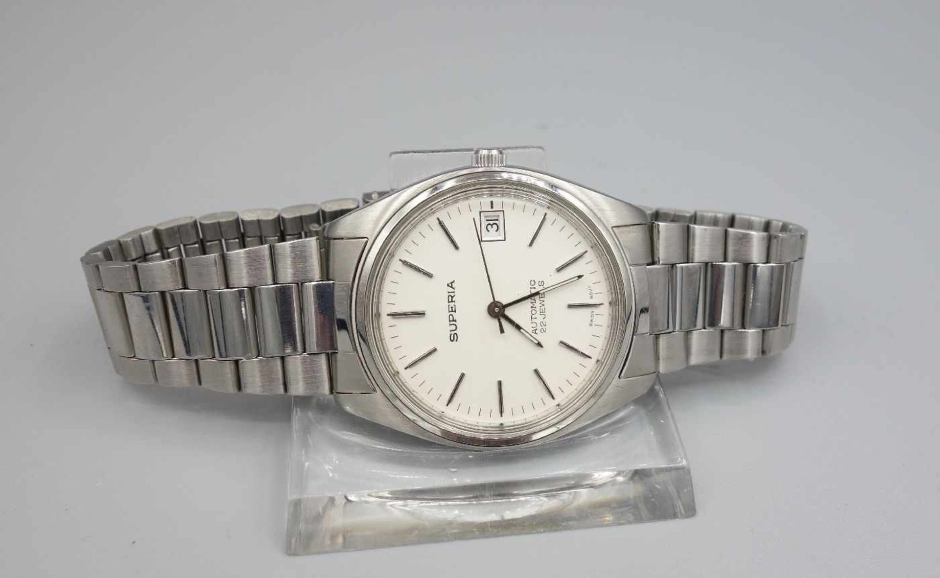 VITAGE ARMBANDUHR / wristwatch, 1980er Jahre, Automatik, rundes Edeltahlgehäuse an leichtem