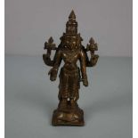STEHENDE GOTTHEIT, Vishnu / Lakshmi, Bronze - Vollguss, hellbraun patiniert, Indien. Auf