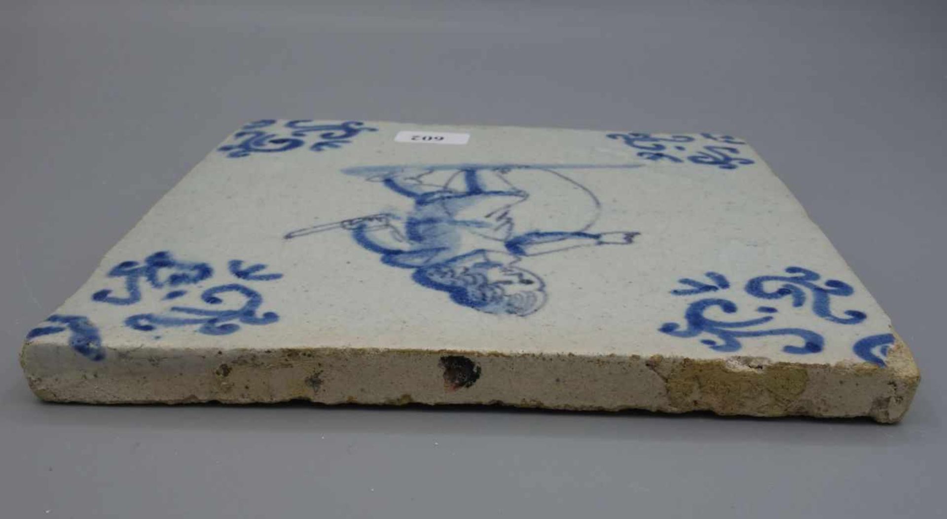 BAROCK-FLIESE "SPIELENDES KIND" / HOLLÄNDISCHE FAYENCE - FLIESE / WANDFLIESE / baroque dutch tile, - Image 5 of 6