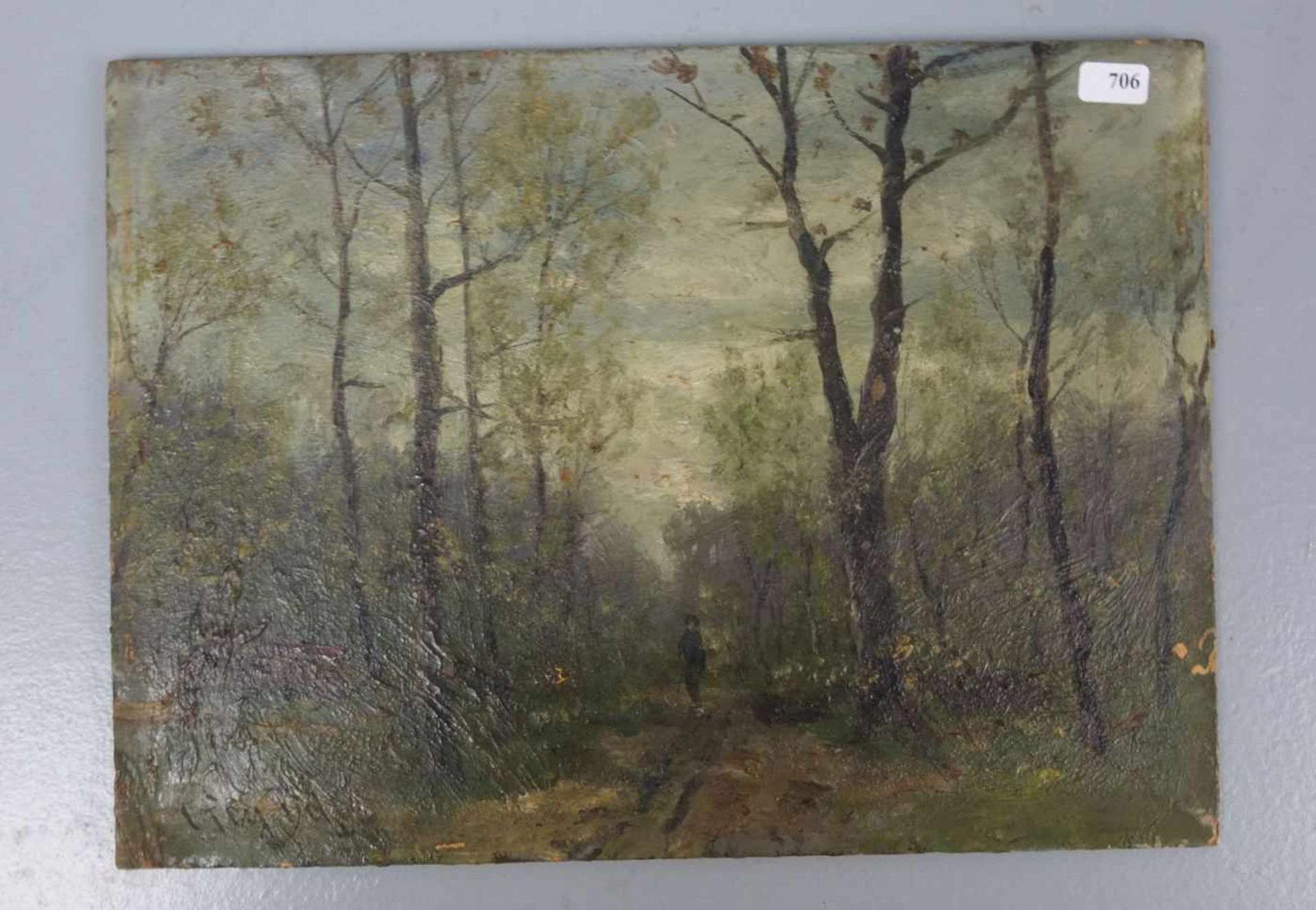 FEY, CARL OTTO (Düsseldorf 1894-1971 Altenkirchen), Gemälde / painting: "Waldstück mit Wanderer", Öl - Image 2 of 4