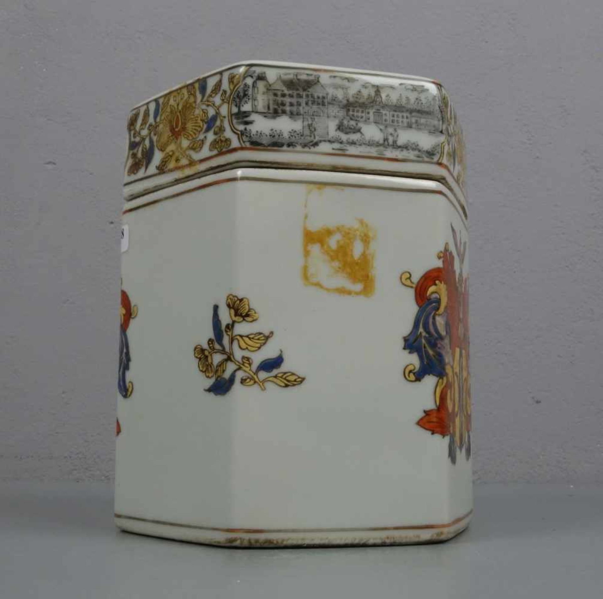 TEEDOSE / tea caddy, Porzellan, Chine de Commande - Dekor. Hexagonale Form mit leicht aufgewölbtem - Bild 5 aus 7