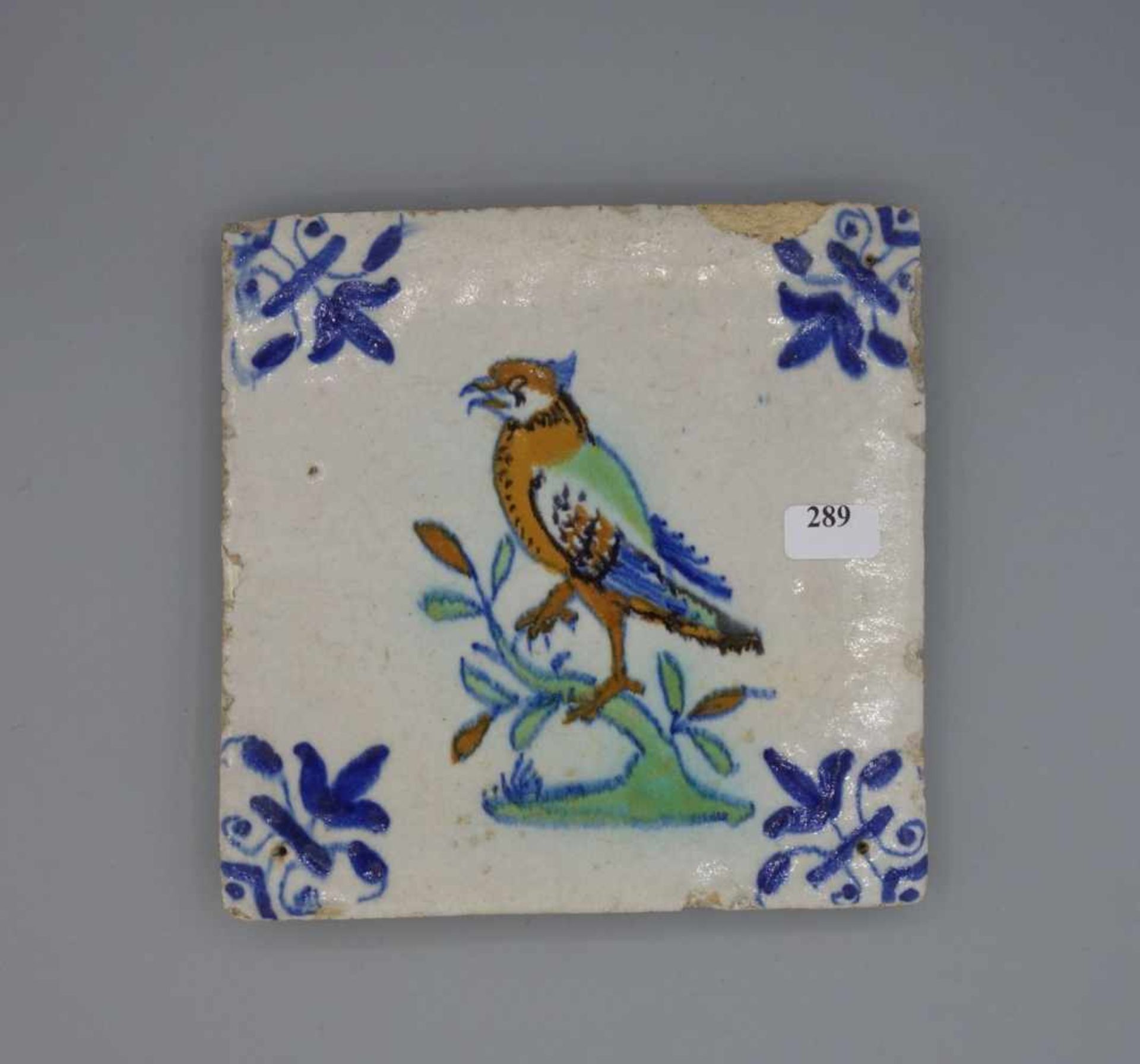 BAROCK-FLIESE "VOGEL" / HOLLÄNDISCHE FAYENCE - FLIESE / WANDFLIESE / baroque dutch tile, 17 Jh. (