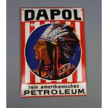 EMAILLESCHILD / BLECHSCHILD / WERBESCHILD "Dapol Petroleum". Rechteckiges und leicht aufgewölbtes