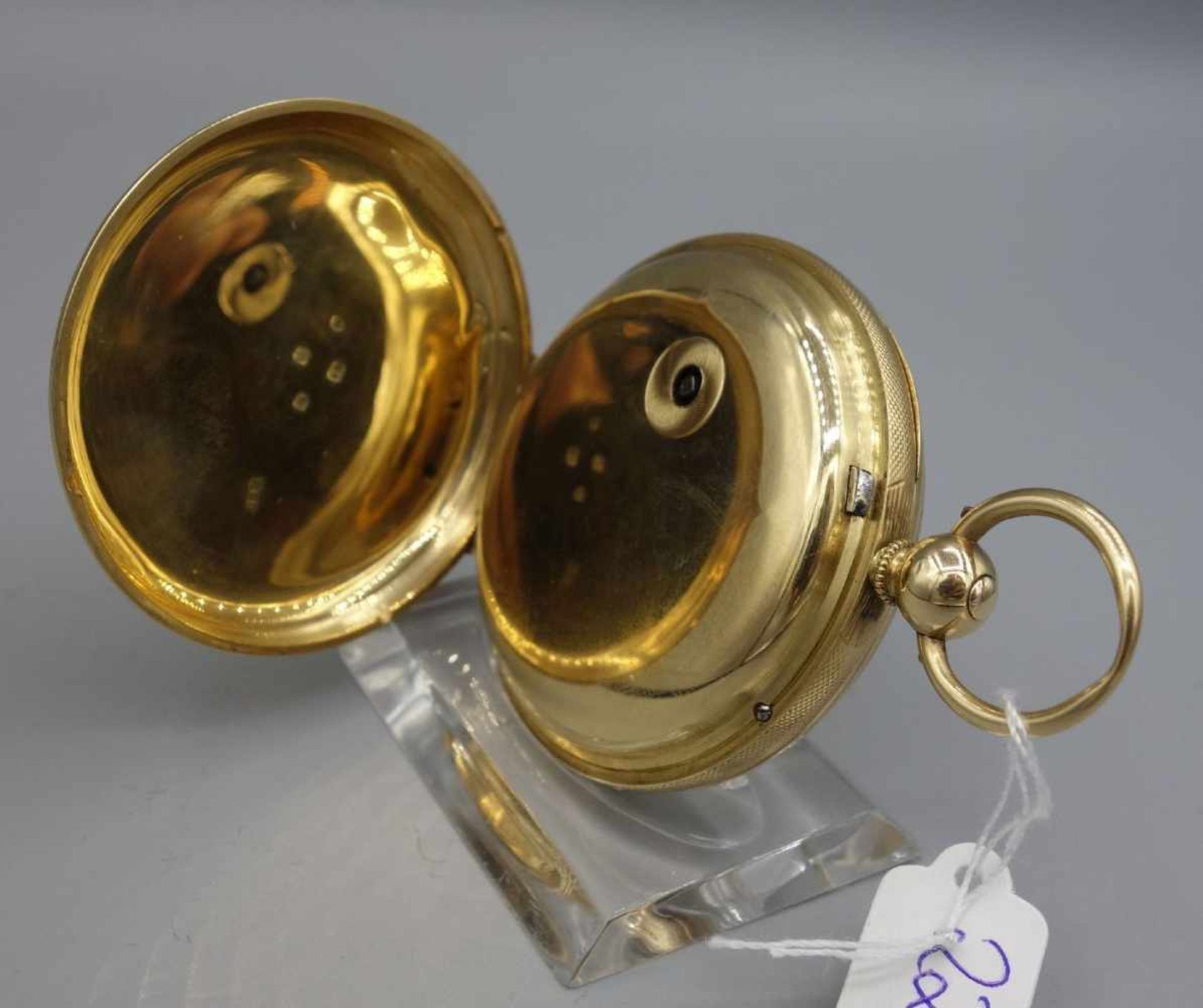 ENGLISCHE SPINDELTASCHENUHR IM GOLDGEGÄUSE / golden english pocket watch, England, - Bild 5 aus 11