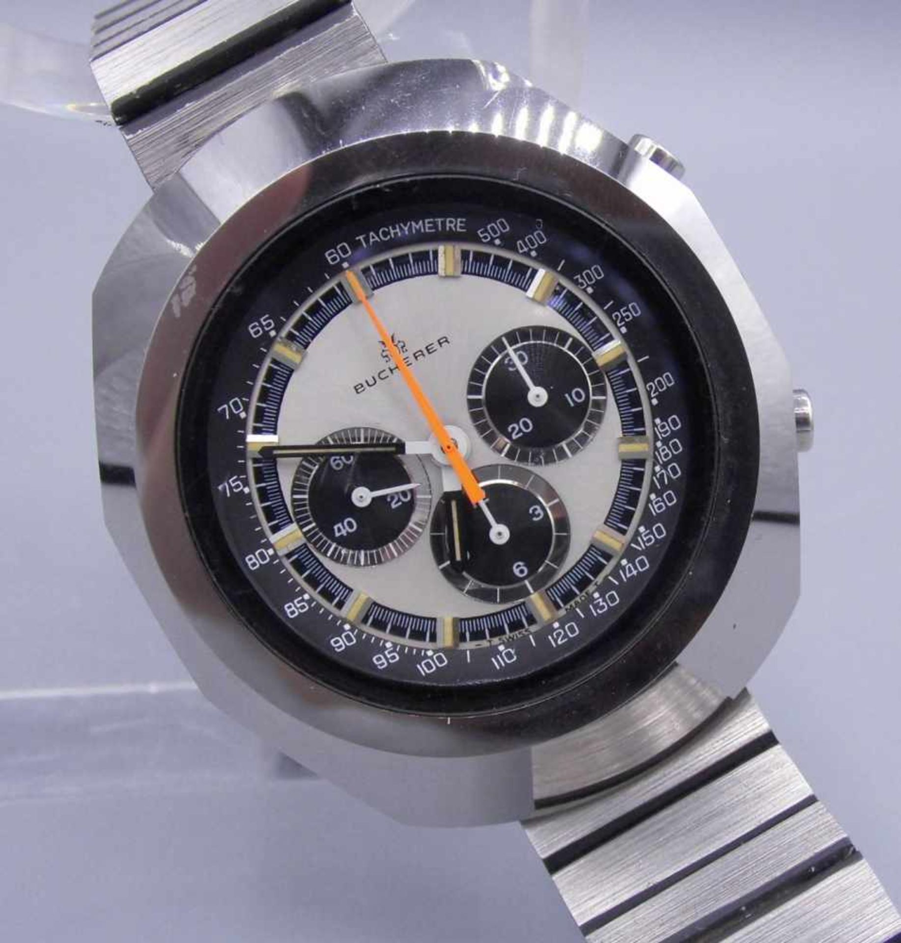 VINTAGE ARMBANDUHR / CHRONOGRAPH - BUCHERER - PANDA DIAL / wristwatch, wohl 1970er Jahre, Bucherer - Bild 2 aus 10