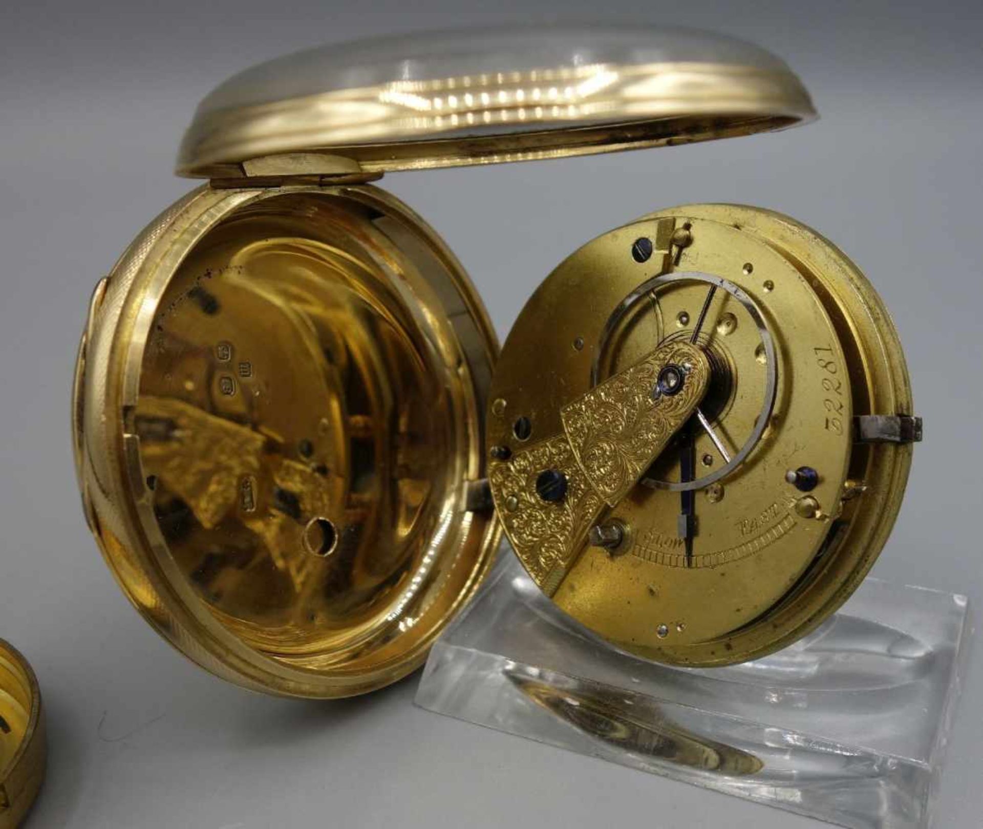 ENGLISCHE SPINDELTASCHENUHR IM GOLDGEGÄUSE / golden english pocket watch, England, - Bild 8 aus 11