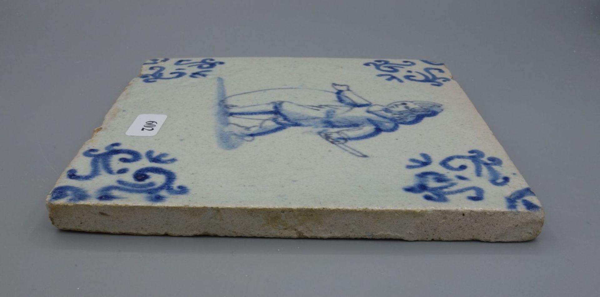 BAROCK-FLIESE "SPIELENDES KIND" / HOLLÄNDISCHE FAYENCE - FLIESE / WANDFLIESE / baroque dutch tile, - Image 4 of 6