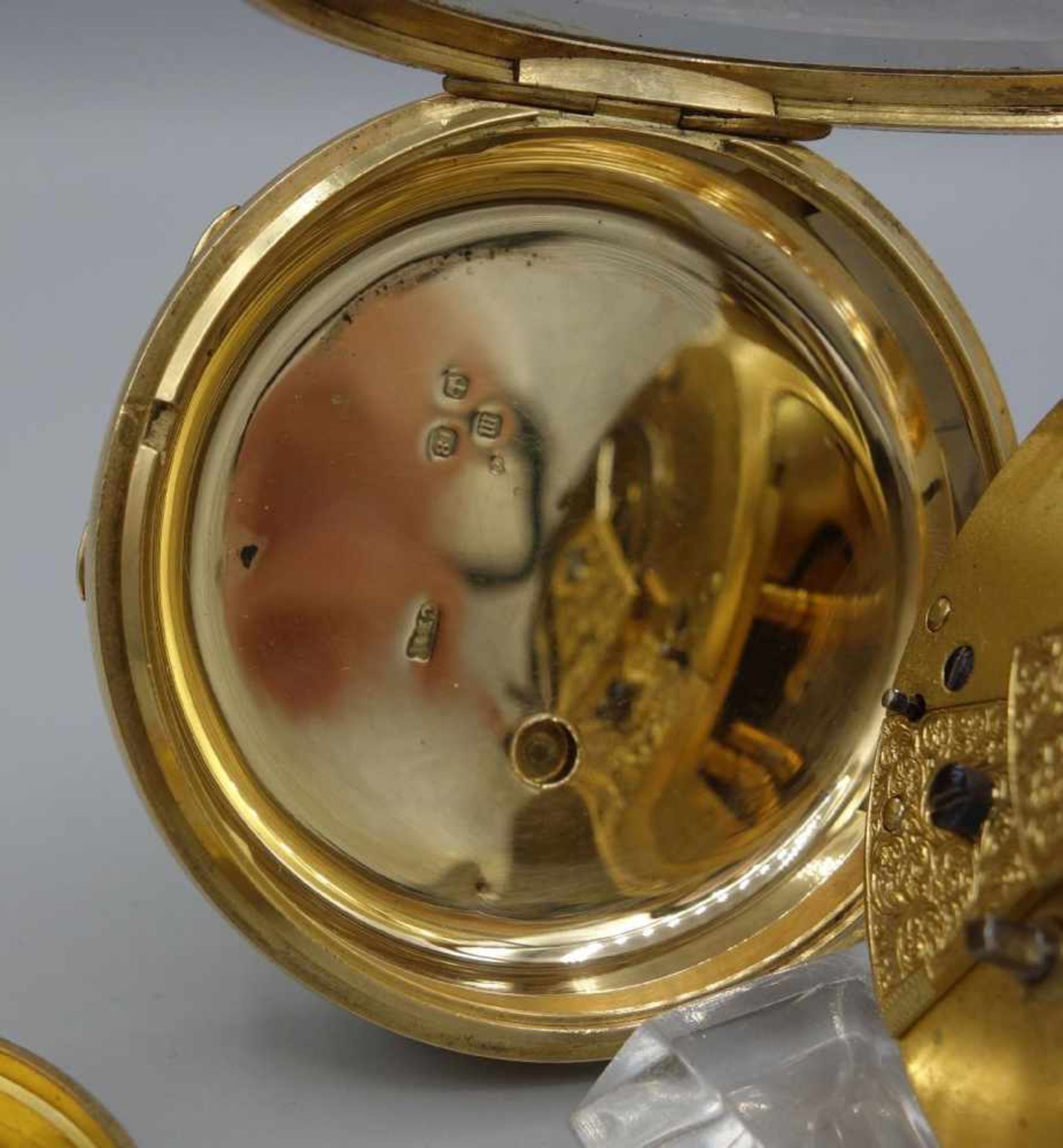 ENGLISCHE SPINDELTASCHENUHR IM GOLDGEGÄUSE / golden english pocket watch, England, - Bild 3 aus 11