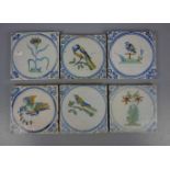 6 BAROCK - FLIESEN "BLUMEN UND TIERE IM KREIS" / FAYENCE - FLIESEN / HOLLÄNDISCHE FLIESEN / tiles,