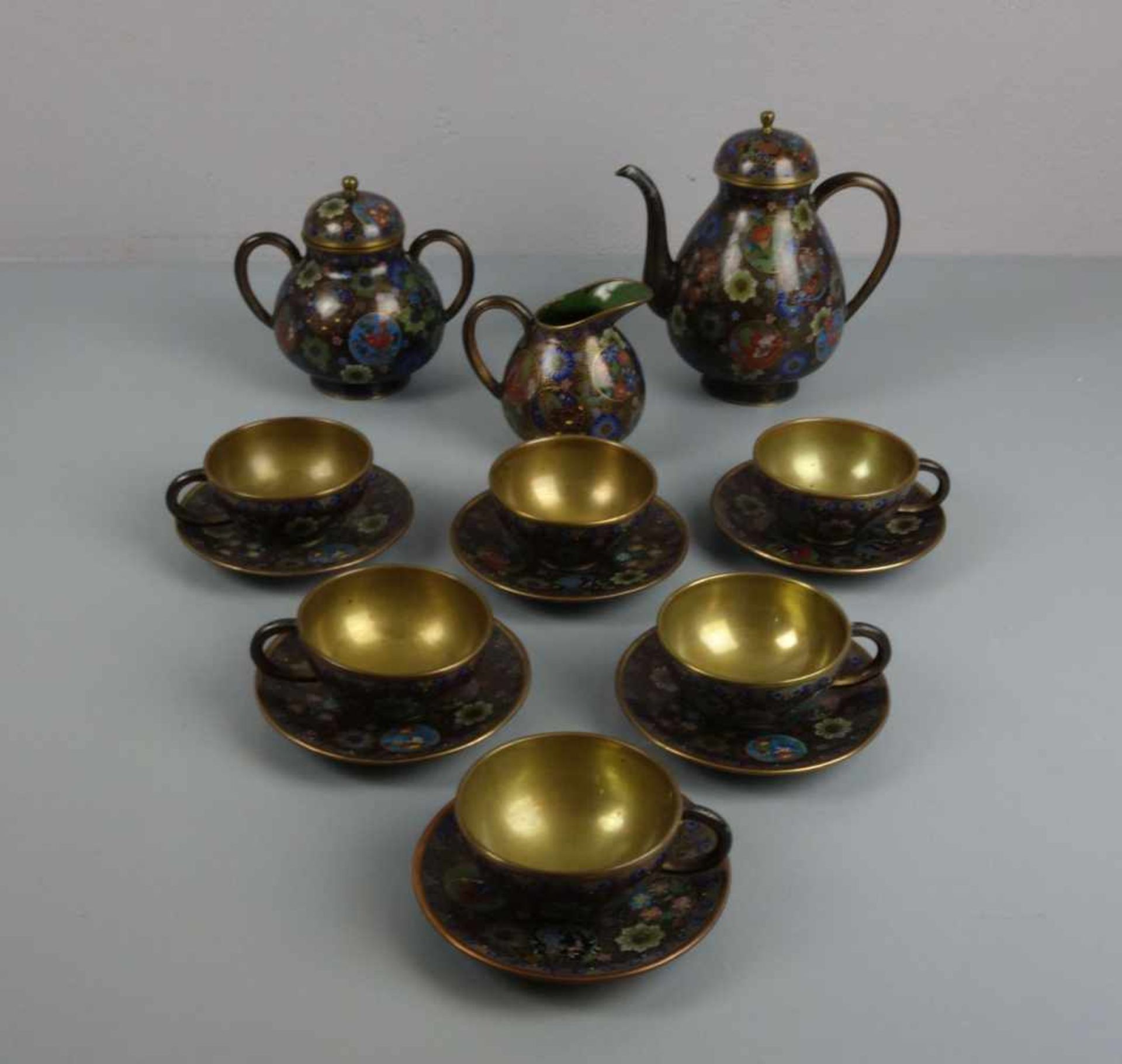 CLOISONNE SERVICE FÜR 6 PERSONEN - TEESERVICE / cloisonné tea set, Asien, wohl 1. H. 20. Jh.,