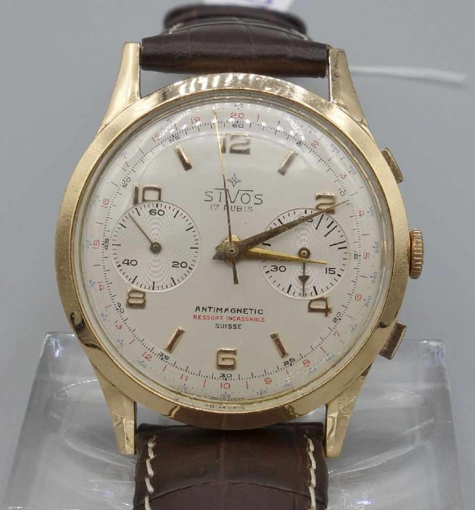 VINTAGE ARMBANDUHR / CHRONOGRAPH / wristwatch, Handaufzug, Mitte 20. Jh.,  Manufaktur S.I.V.O.S. S
